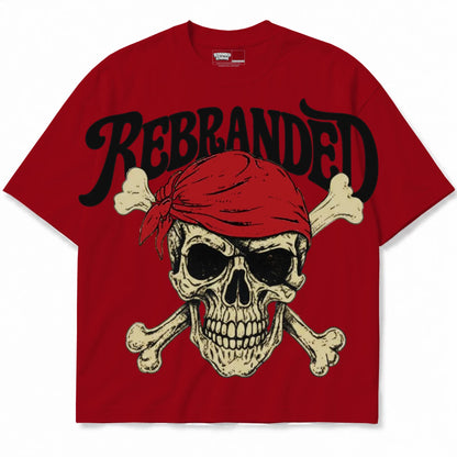 Rebranded Studios Pirate Air Jordan 4 Brick By Brick red shirt — front