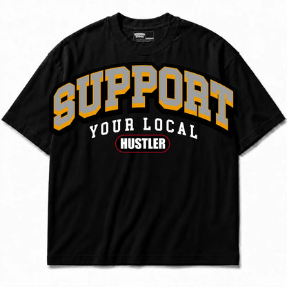 Rebranded Studios Support Your Local Hustler Air Jordan 12 Taxi Black shirt — front