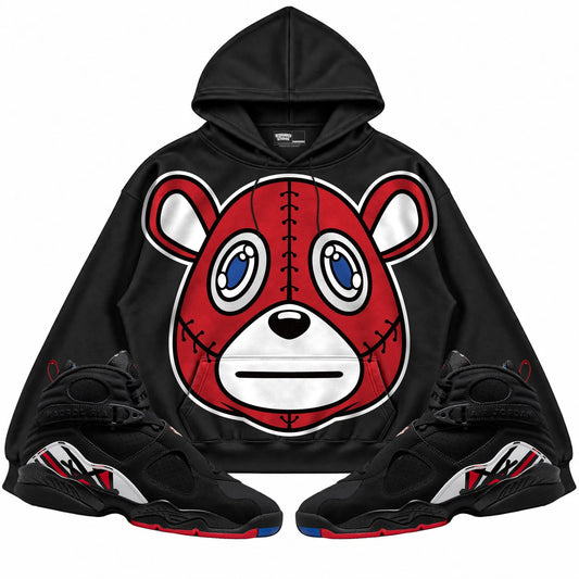Rebranded Studios Rebranded Bear Air Jordan 8 Playoff Black hoodie — front with sneakers