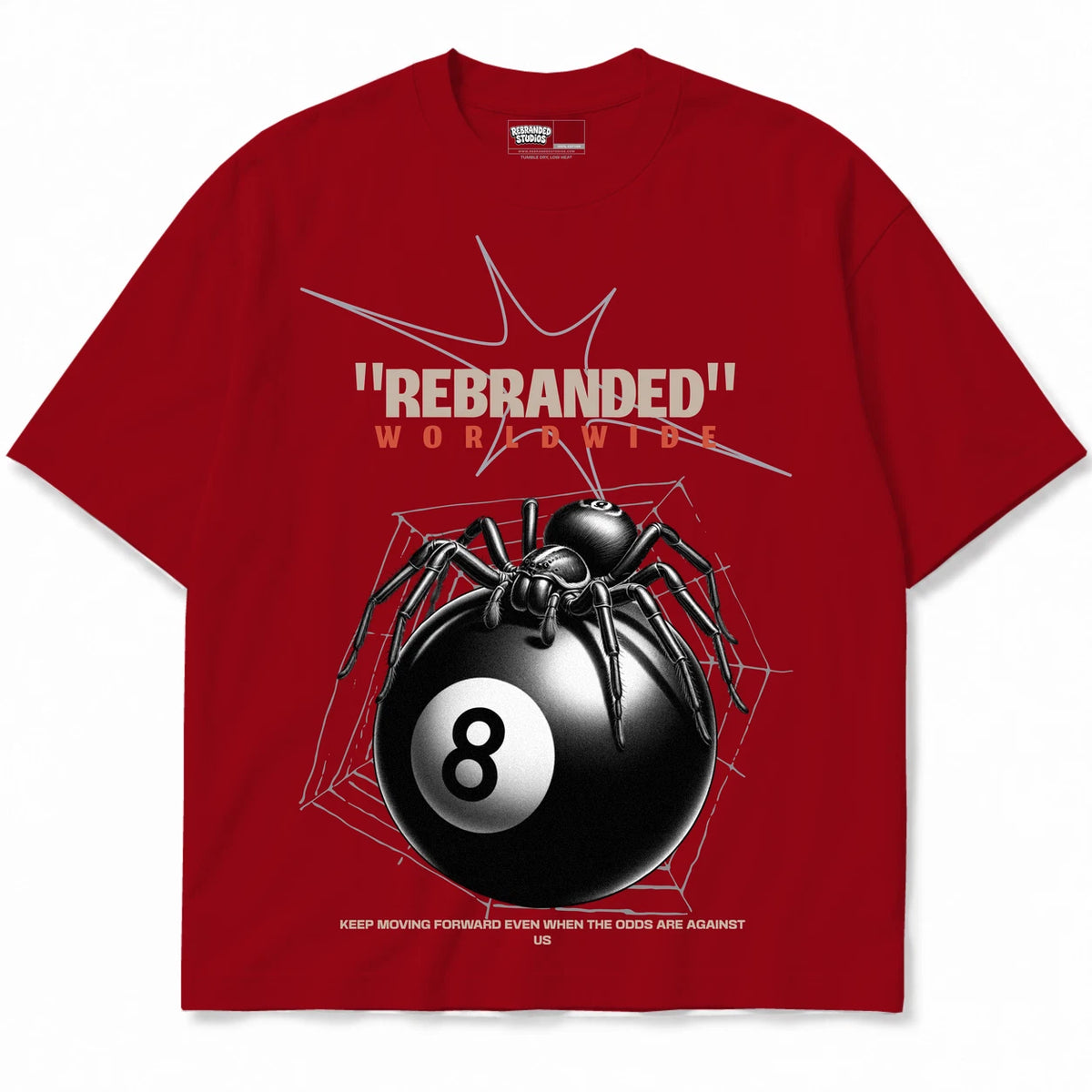 Rebranded Studios Spider Air Jordan 4 Brick By Brick red shirt — front