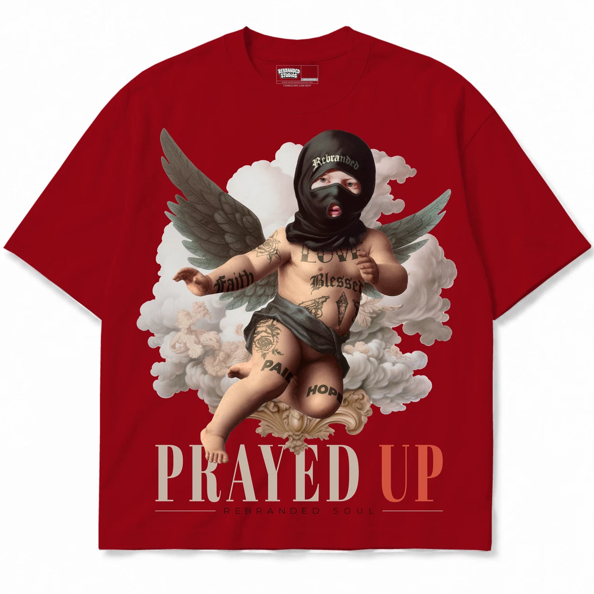 Rebranded Studios Prayed Up Air Jordan 4 Brick By Brick red shirt — front