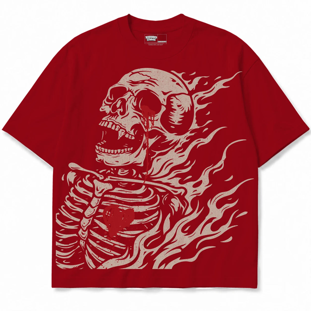 Rebranded Studios Club 2.0 Air Jordan 4 Brick By Brick red shirt — front