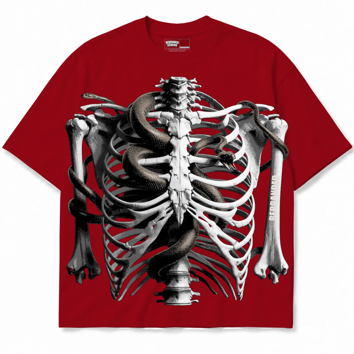 Rebranded Studios Bonez Serpent Air Jordan 4 Brick By Brick red shirt — front