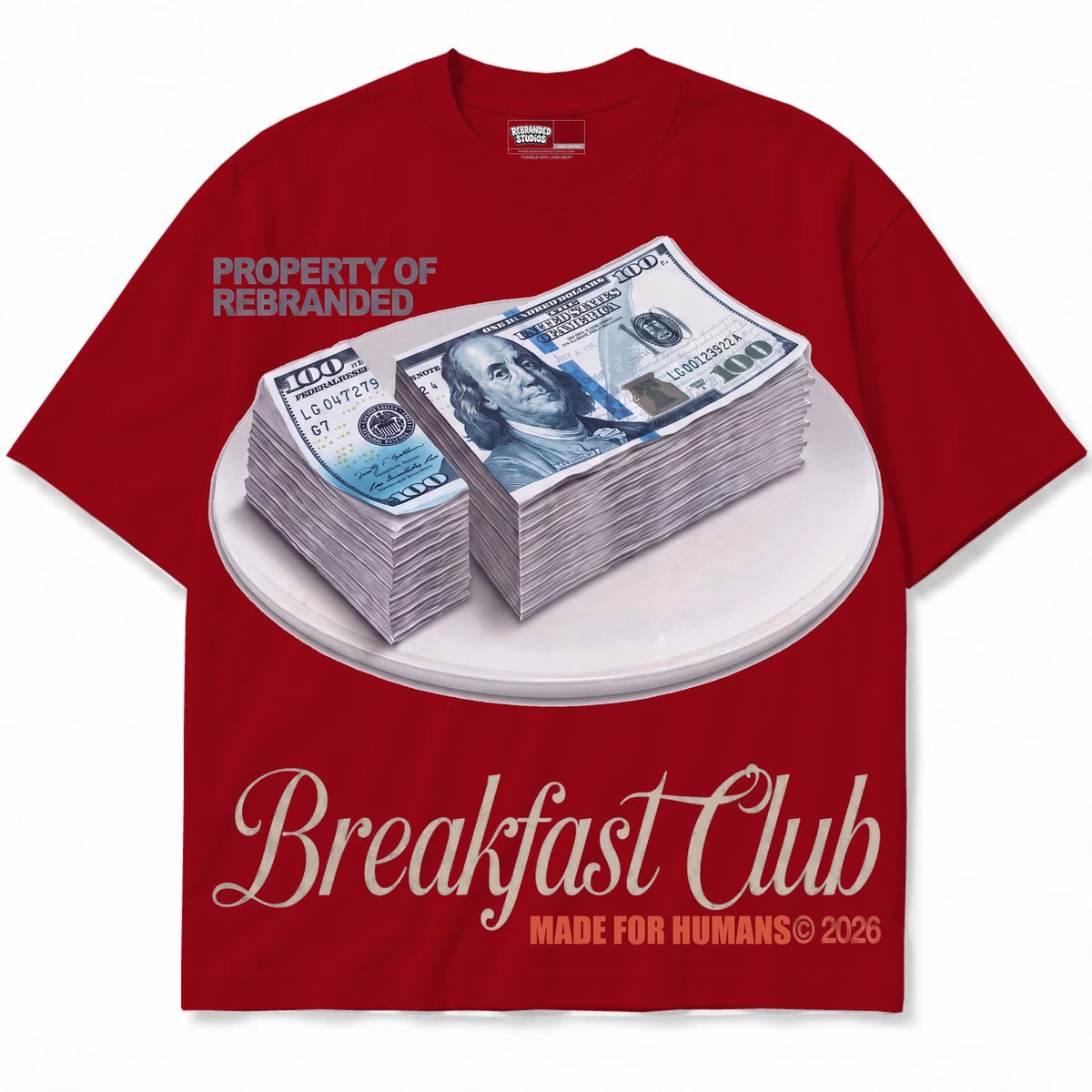 Rebranded Studios Breakfast Club Air Jordan 4 Brick By Brick red shirt — front