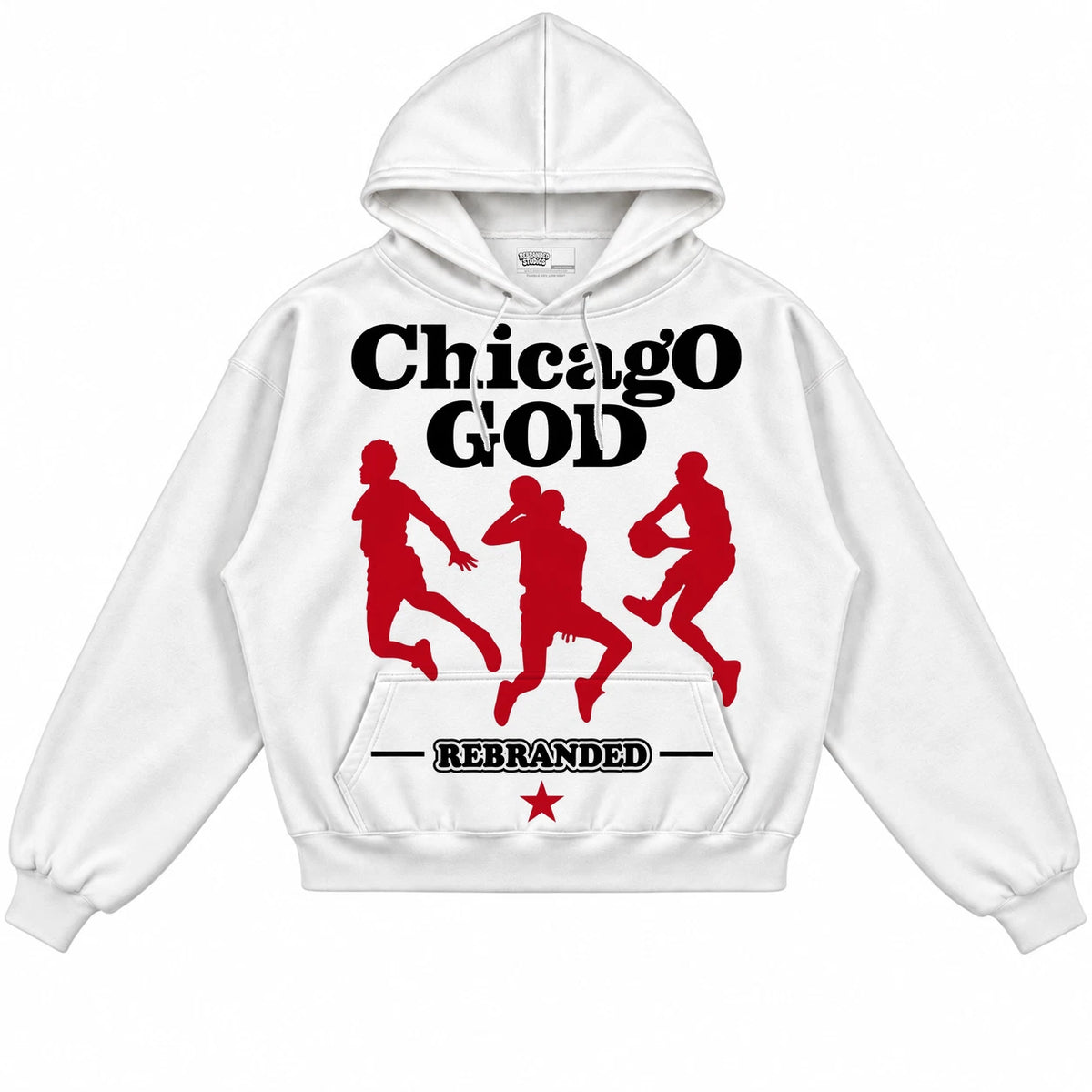 Rebranded Studios Chicago God Air Jordan 9 OG Space Jam Collection white hoodie — front