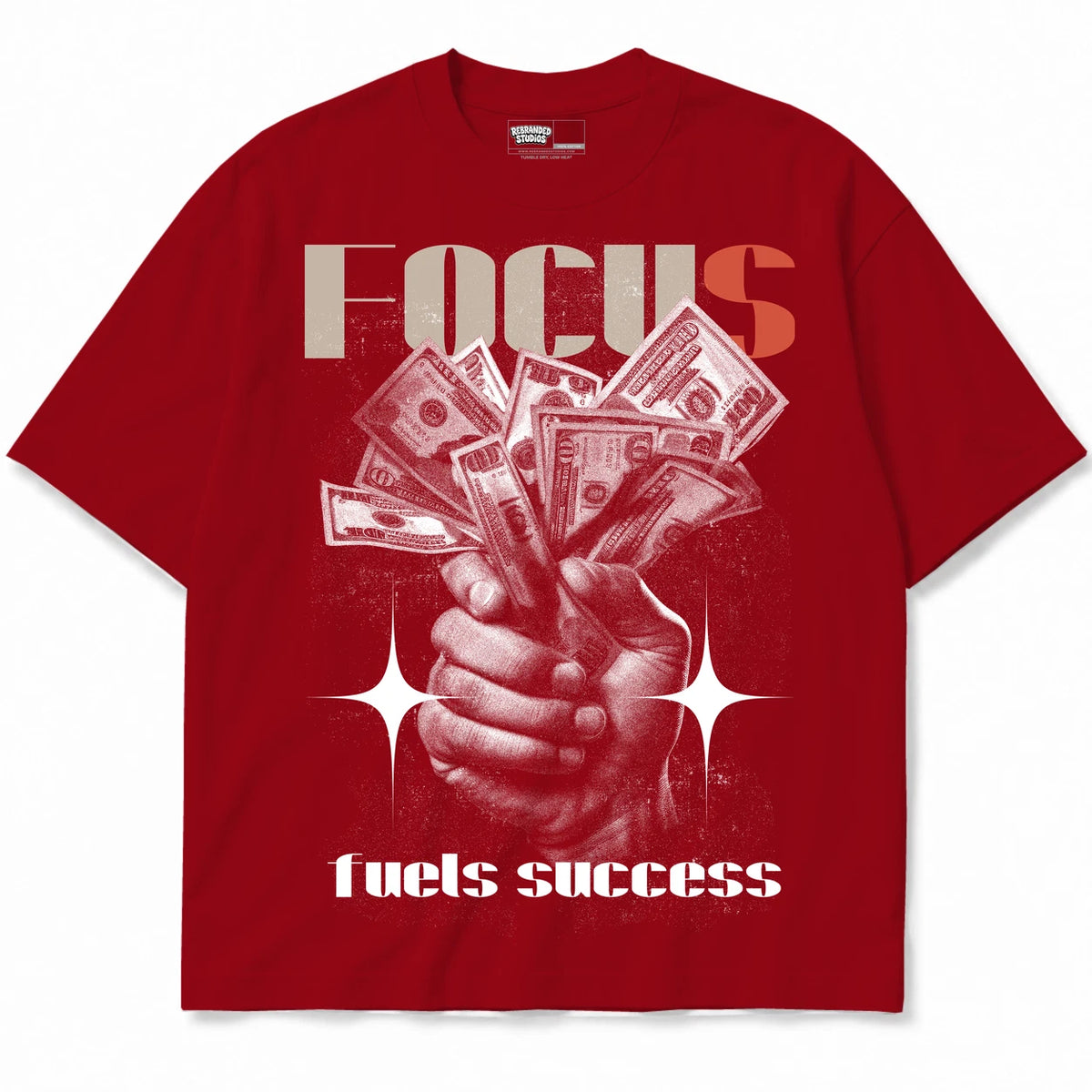 Rebranded Studios Focus Fuels Success Air Jordan 4 Brick By Brick red shirt — front