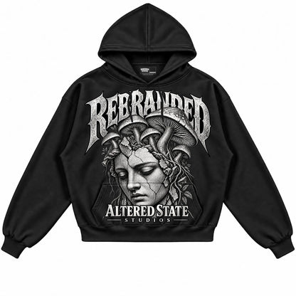 Rebranded Studios Altered State Air Jordan 8 Chrome Collection black hoodie — front