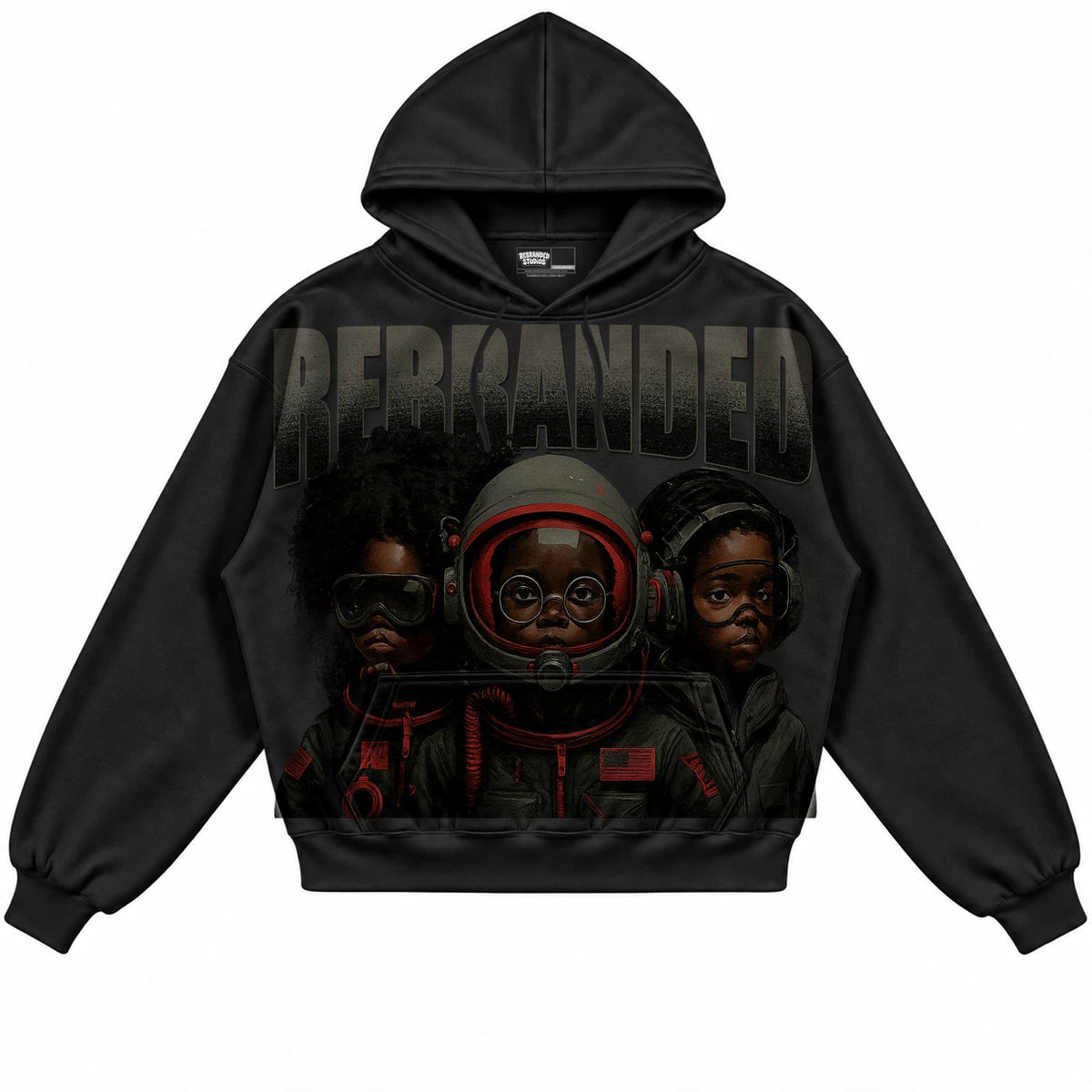 Rebranded Studios Future Air Jordan 10 Shadow Collection black hoodie — front