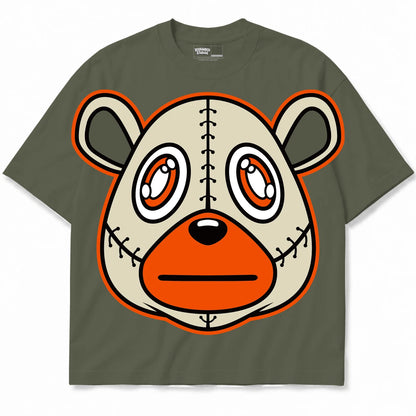 Rebranded Studios Rebranded Bear Air Jordan 4 Undefeated olive shirt — front