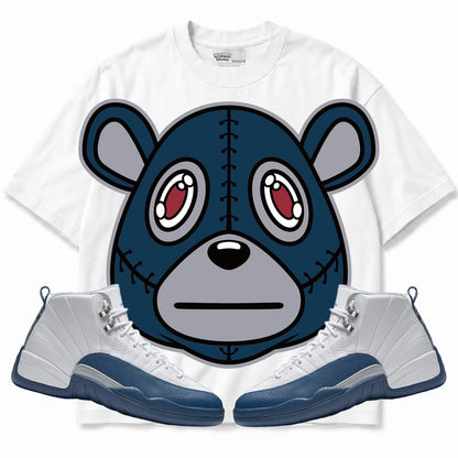 Rebranded Studios Rebranded Bear Air Jordan 12 French Blue White shirt — front with sneakers