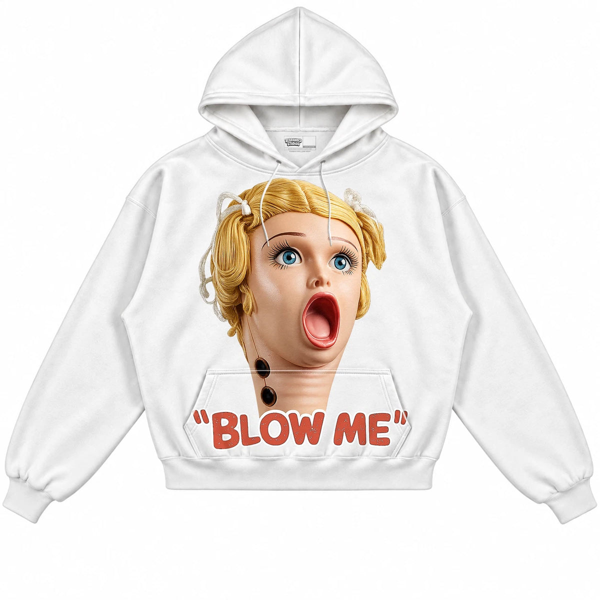 Rebranded Studios Blow Me Air Jordan 4 Brick By Brick White hoodie — front