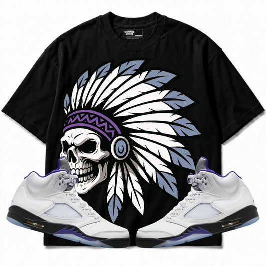 Rebranded Studios Chief 2.0 Air Jordan Retro 5 Concord Black shirt — front with sneakers