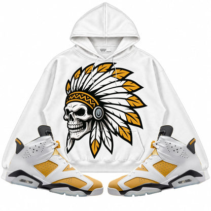 Rebranded Studios Chief 2.0 Air Jordan 6 Retro Yellow Ochre White hoodie — front with sneakers