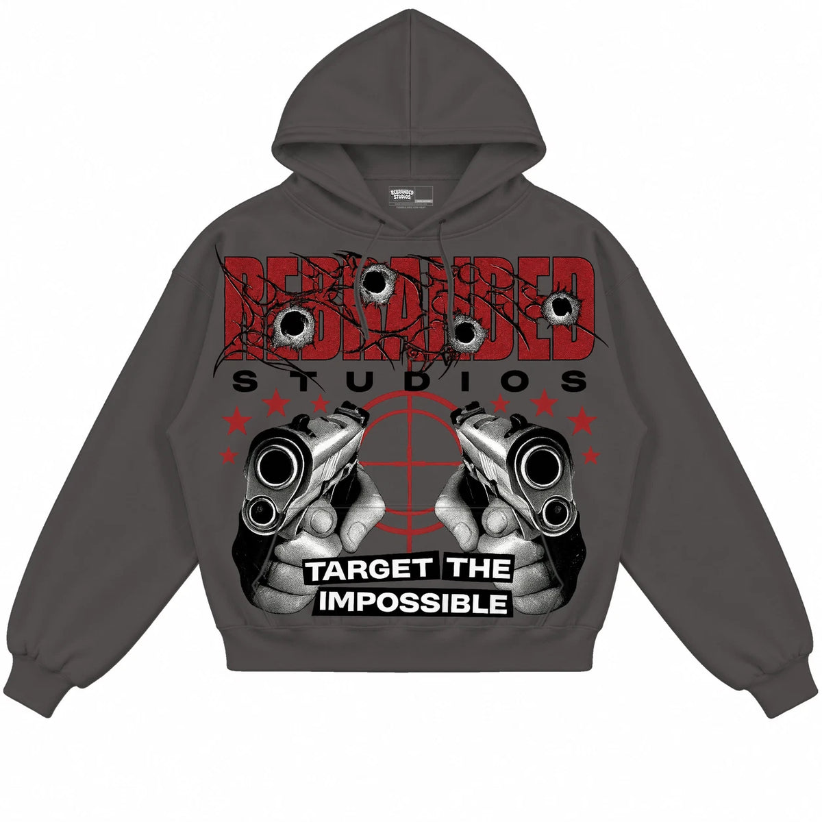 Rebranded Studios Target The Impossible Air Jordan 10 Shadow Collection dark charcoal gray hoodie — front