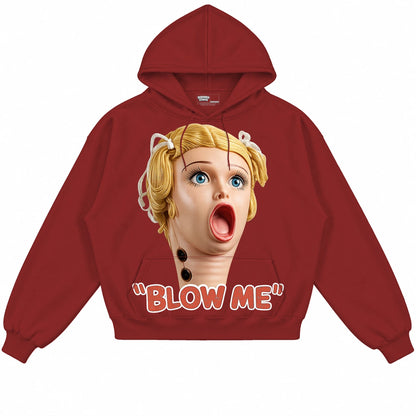 Rebranded Studios Blow Me Air Jordan 4 Brick By Brick Brick Red hoodie — front