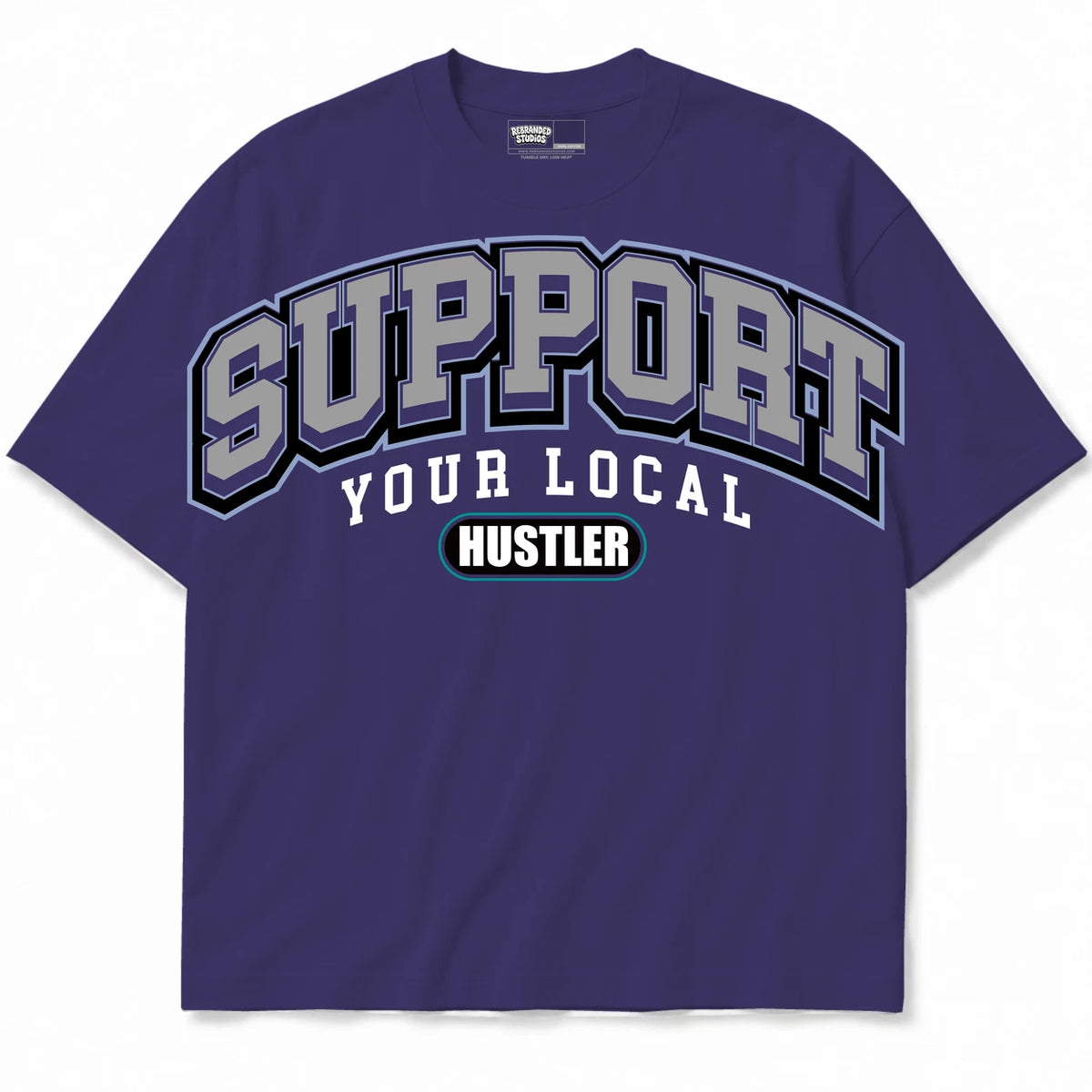 Rebranded Studios Support Your Local Hustler Air Jordan 5 Grape purple shirt — front