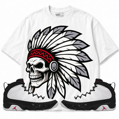 Rebranded Studios Chief 2.0 Air Jordan 9 OG Space Jam White shirt — front with sneakers