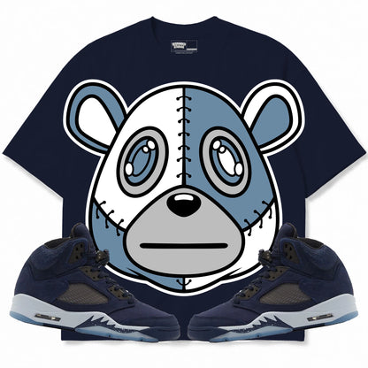 Rebranded Studios Rebranded Bear Air Jordan 5 Midnight Navy Collection navy shirt — front with sneakers