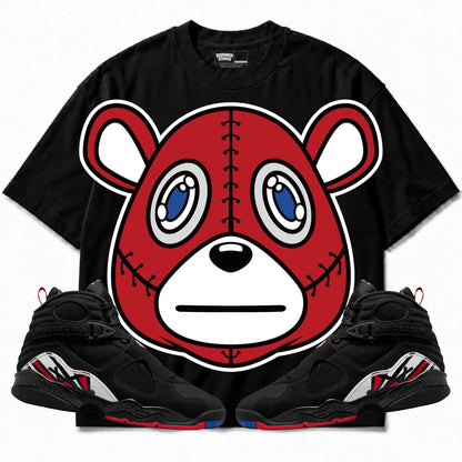 Rebranded Studios Rebranded Bear Air Jordan 8 Playoff Black shirt — front with sneakers