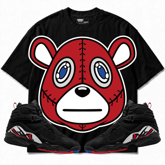 Rebranded Studios Rebranded Bear Air Jordan 8 Playoff Black shirt — front with sneakers