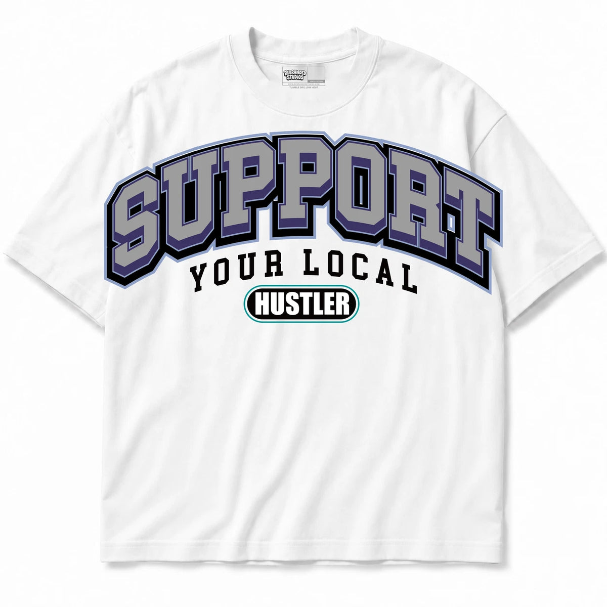 Rebranded Studios Support Your Local Hustler Air Jordan 5 Grape White shirt — front