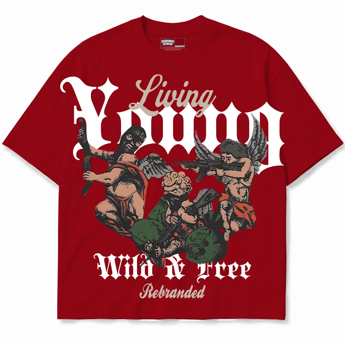 Rebranded Studios Living Young Wild And Free Air Jordan 4 Brick By Brick red shirt — front