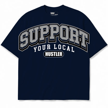 Rebranded Studios Support Your Local Hustler Air Jordan Retro 6 Georgetown Dark Navy Blue shirt — front