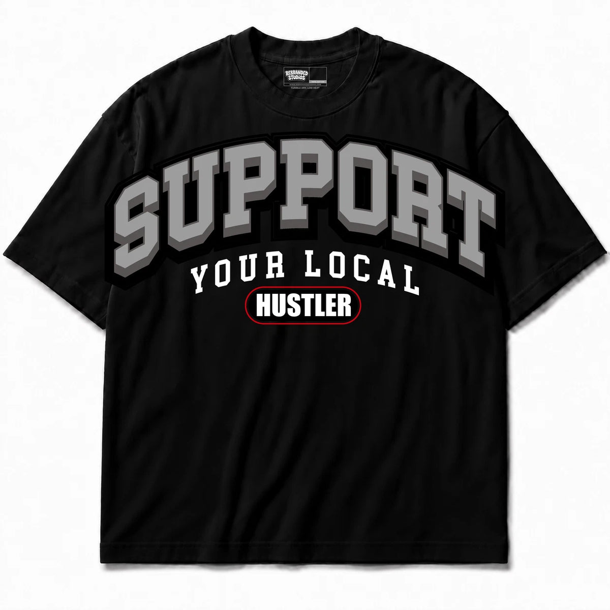 Rebranded Studios Support Your Local Hustler Air Jordan 10 Shadow Black shirt — front