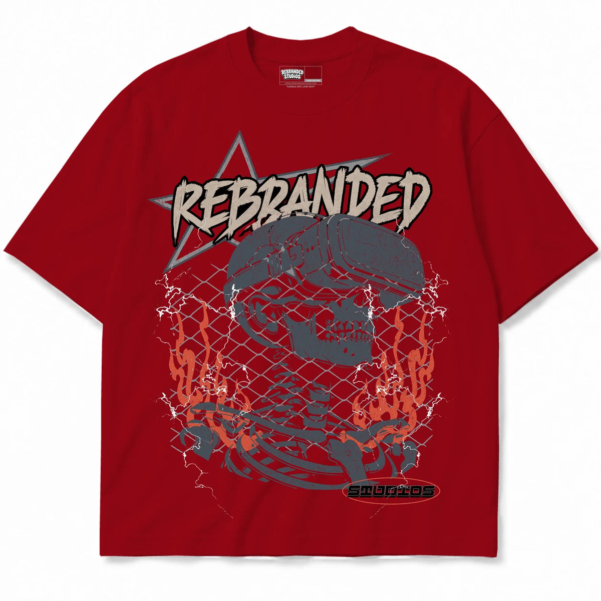 Rebranded Studios Star Air Jordan 4 Brick By Brick red shirt — front