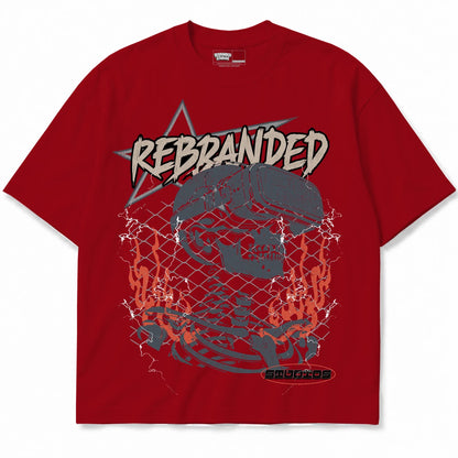 Rebranded Studios Star Air Jordan 4 Brick By Brick red shirt — front