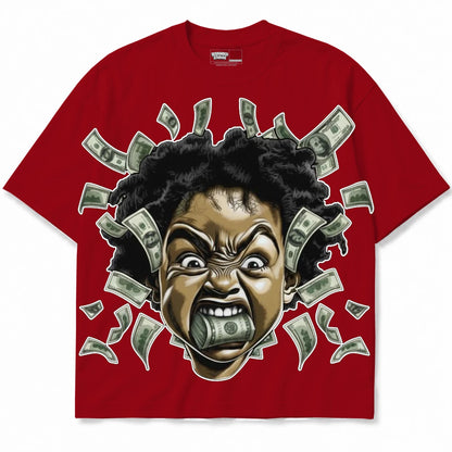 Rebranded Studios Money Mouth Air Jordan 4 Brick By Brick red shirt — front