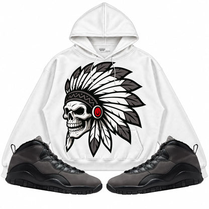 Rebranded Studios Chief 2.0 Air Jordan 10 Shadow White hoodie — front with sneakers