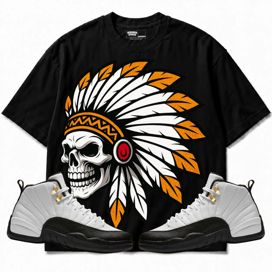 Rebranded Studios Chief 2.0 Air Jordan 12 Taxi Black shirt — front with sneakers