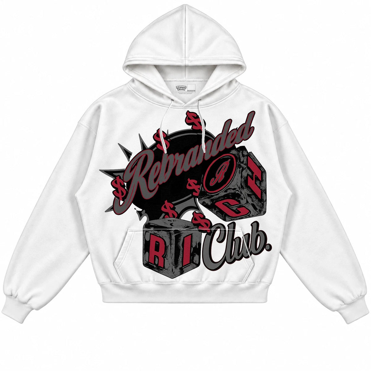 Rebranded Studios Rich Club Air Jordan 10 Shadow Collection white hoodie — front