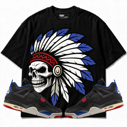 Rebranded Studios Chief 2.0 Air Jordan 4 Rare Air Black shirt — front with sneakers