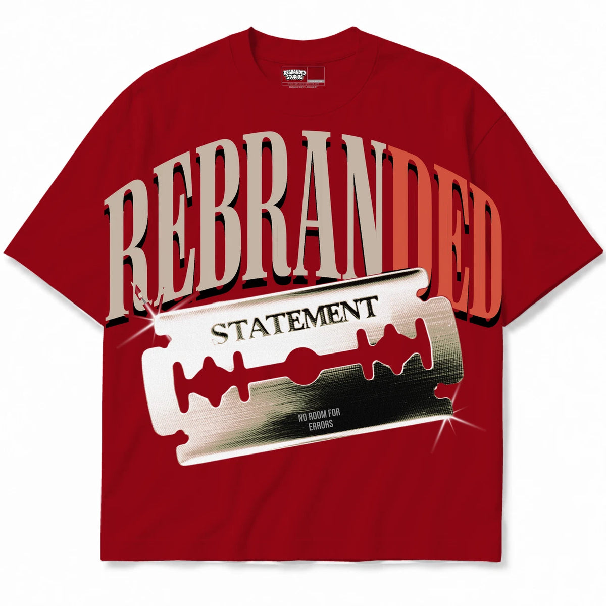 Rebranded Studios Statement Air Jordan 4 Brick By Brick red shirt — front
