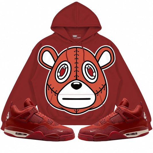 Rebranded Studios Rebranded Bear Air Jordan 4 Brick By Brick Collection brick red hoodie — front with sneakers