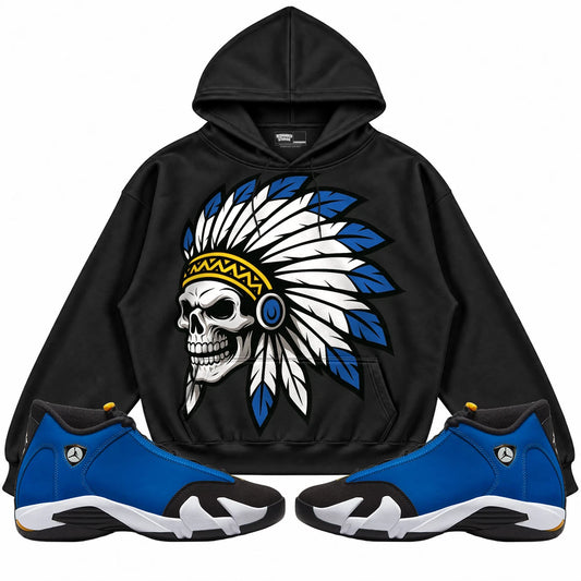 Rebranded Studios Chief 2.0 Air Jordan 14 Laney Black hoodie — front with sneakers