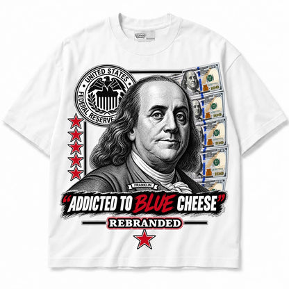 Rebranded Studios Addicted To Blue Cheese Air Jordan 9 OG Space Jam white shirt — front