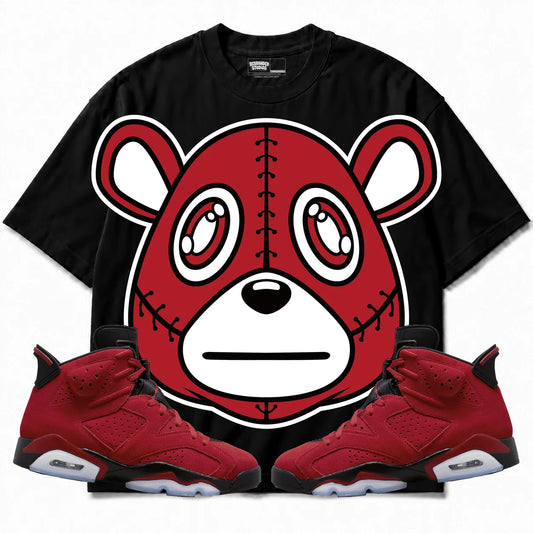 Rebranded Studios Rebranded Bear Air Jordan 6 Toro Bravo Collection black shirt — front with sneakers