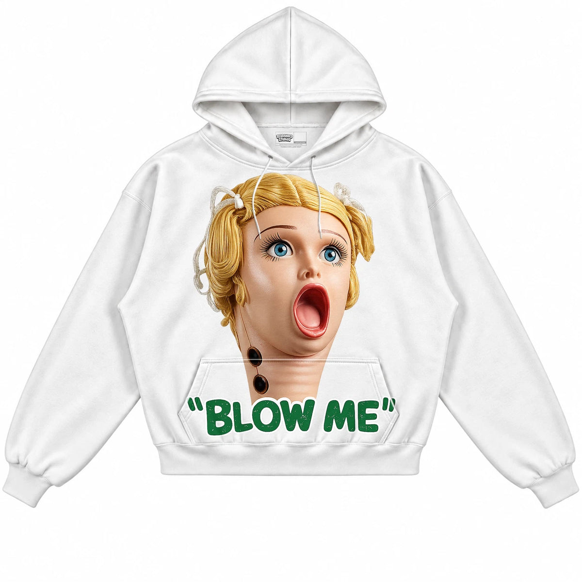 Rebranded Studios Blow Me Air Jordan 1 Lucky Green White hoodie — front without sneakers