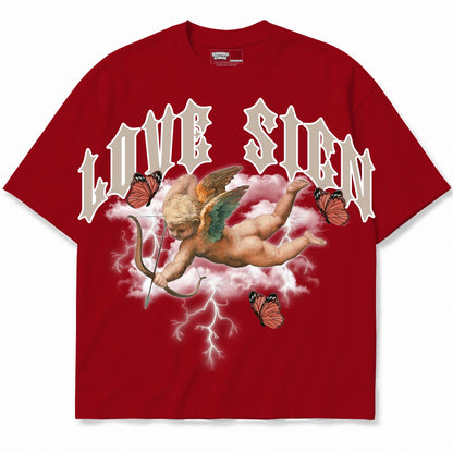 Rebranded Studios Love Sign Air Jordan 4 Brick By Brick red shirt — front