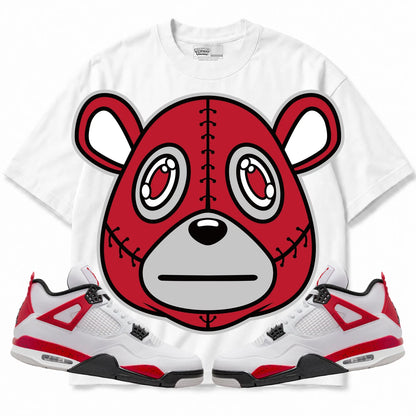 Rebranded Studios Rebranded Bear Air Jordan 4 Red Cement White shirt — front with sneakers