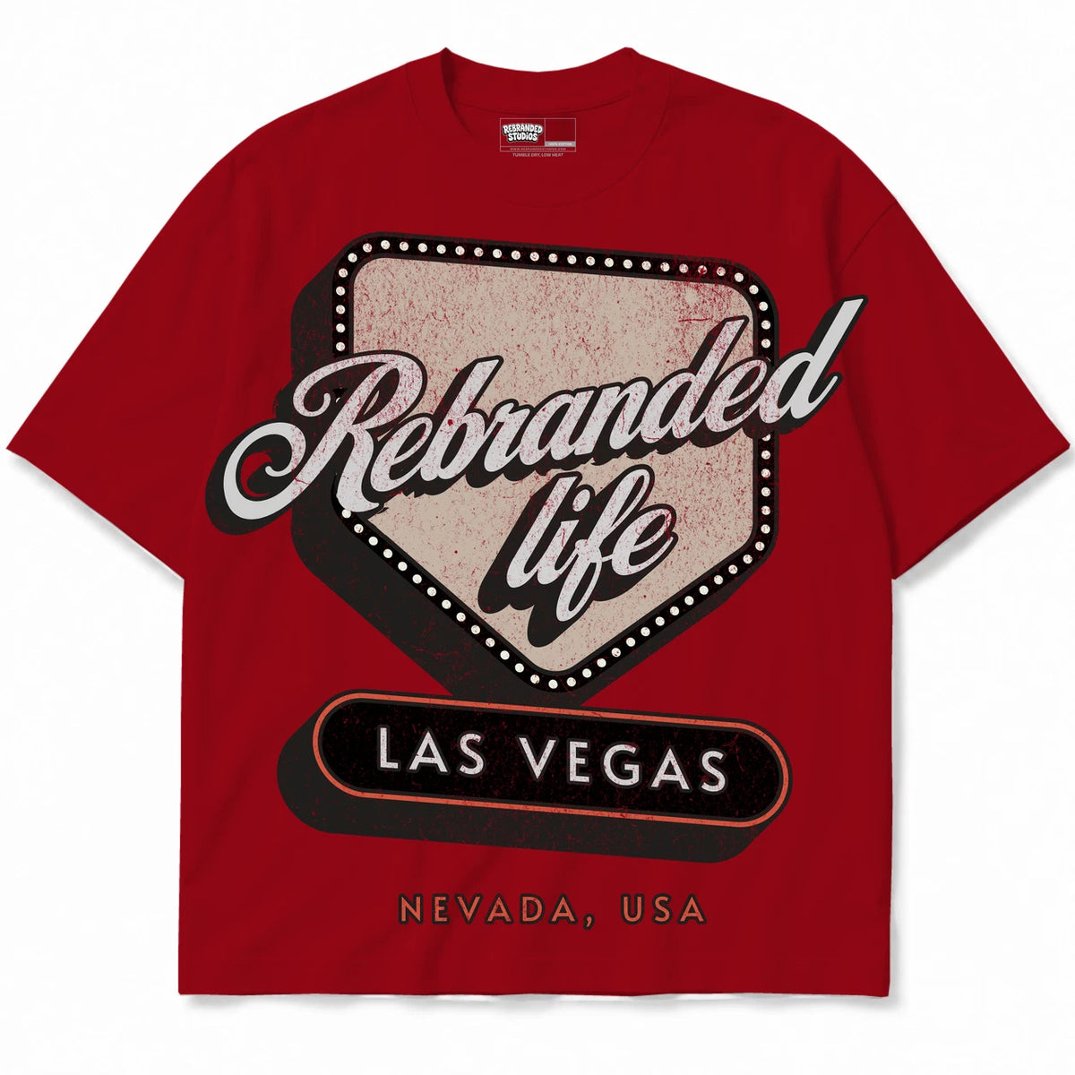 Rebranded Studios Life Air Jordan 4 Brick By Brick red shirt — front