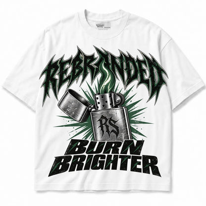 Rebranded Studios Burn Brighter Air Jordan 14 Forest Green Collection white shirt — front