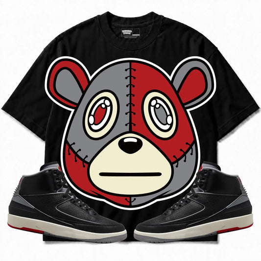 Rebranded Studios Rebranded Bear Air Jordan 2 Black Cement Black shirt — front with sneakers
