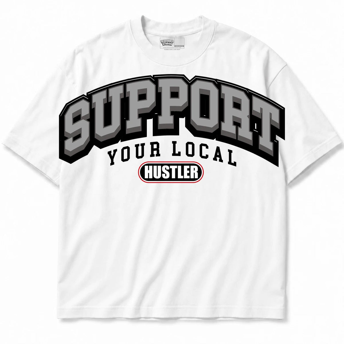 Rebranded Studios Support Your Local Hustler Air Jordan 10 Shadow Collection White shirt — front