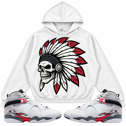 Rebranded Studios Chief 2.0 Air Jordan 8 Bugs Bunny White hoodie — front with sneakers