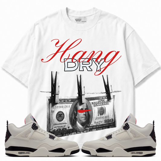 Rebranded Studios Hang Dry Air Jordan 4 Flight Club Graphic T-Shirt — front styled with matching Flight Club sneakers