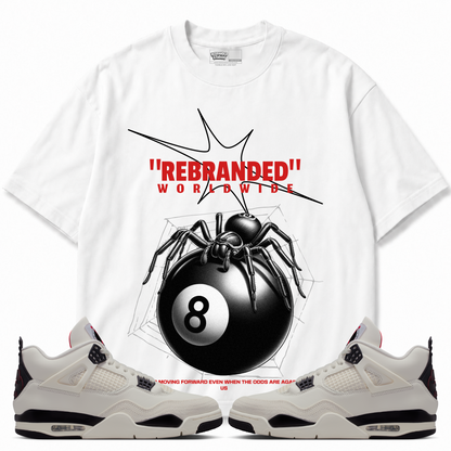 Rebranded Studios Spider Air Jordan 4 Flight Club Graphic T-Shirt — front styled with matching Flight Club sneakers